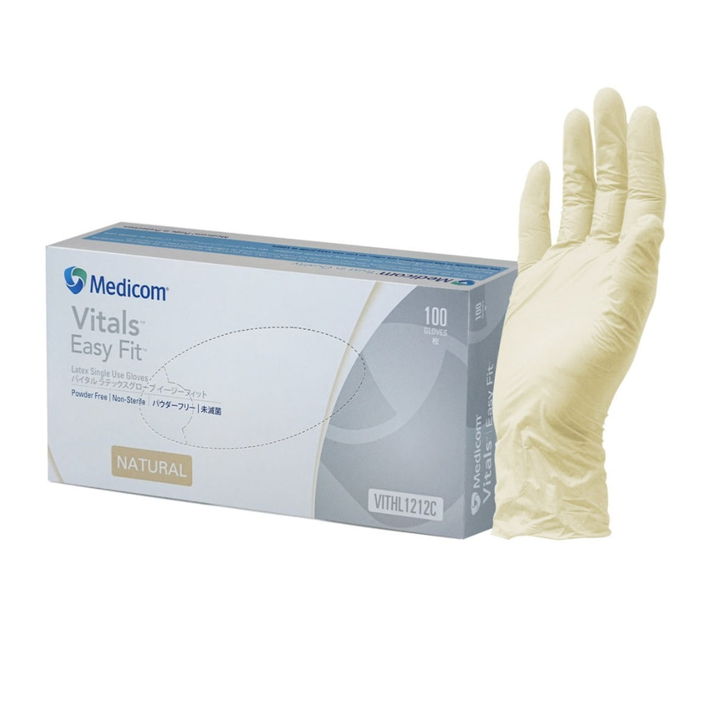Medicom Vitals Easy Fit Latex Single Use Gloves Powder Free Size Small